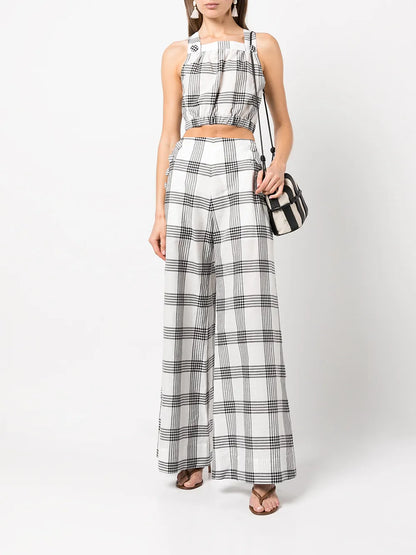 Blouson Checked Cropped Top