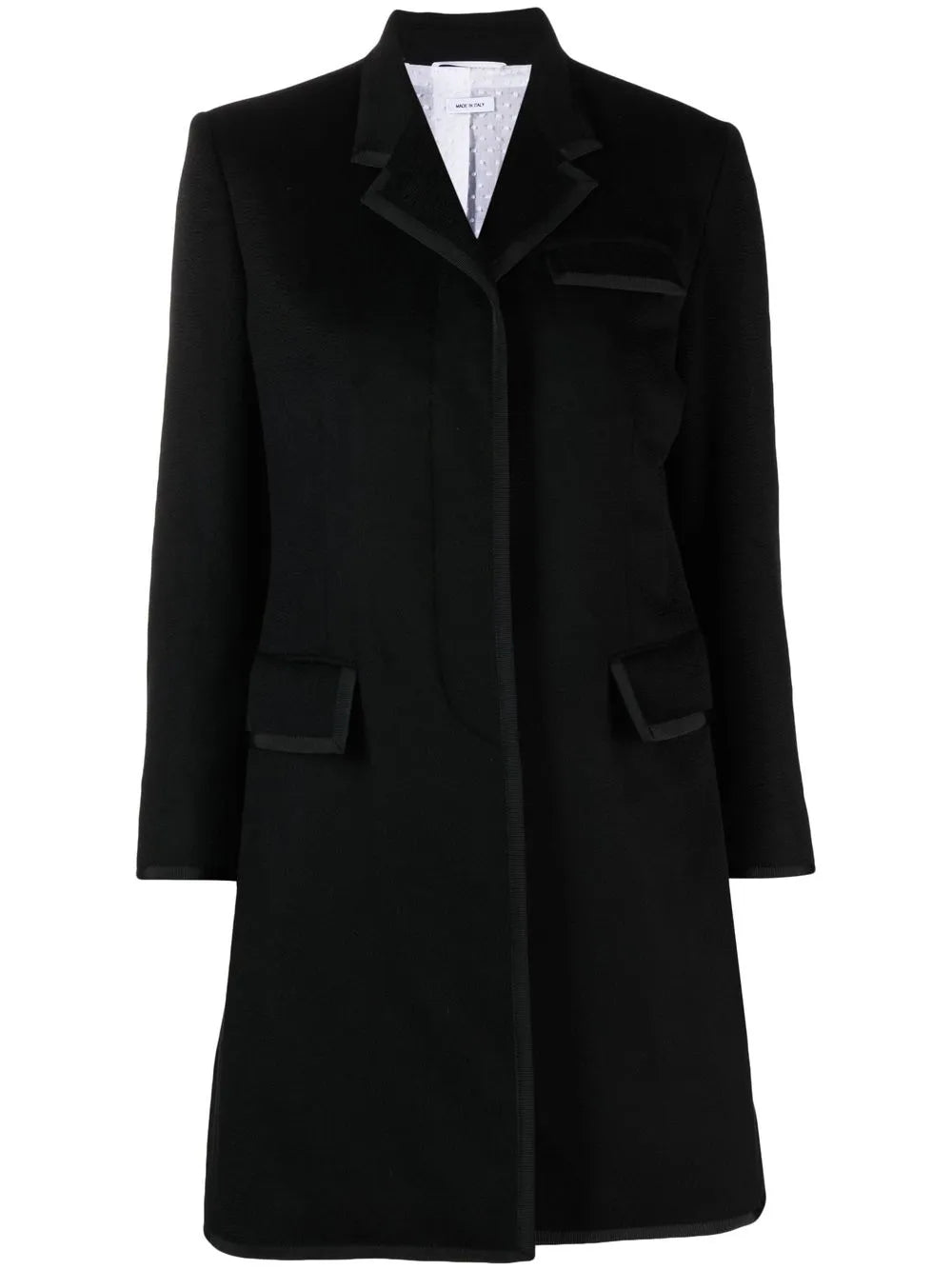Long Grosgrain Ribbon-Trim Coat