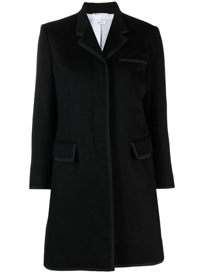 Long Grosgrain Ribbon-Trim Coat