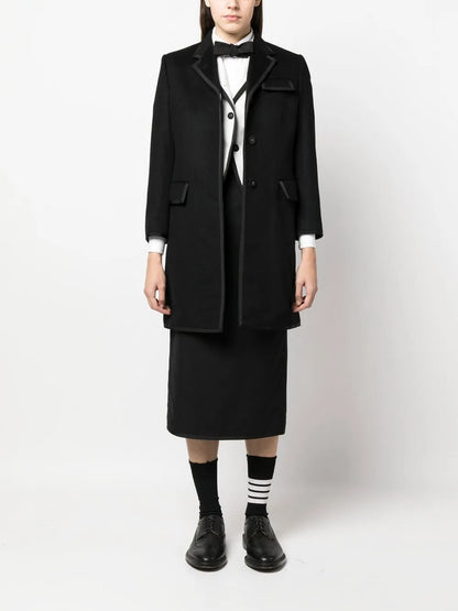 Long Grosgrain Ribbon-Trim Coat