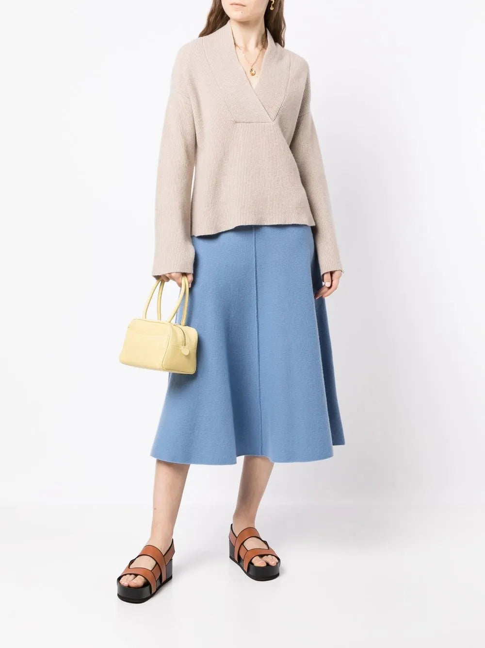 Ribbed-Knit Shawl-Neck Jumper