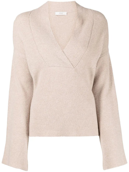 Ribbed-Knit Shawl-Neck Jumper