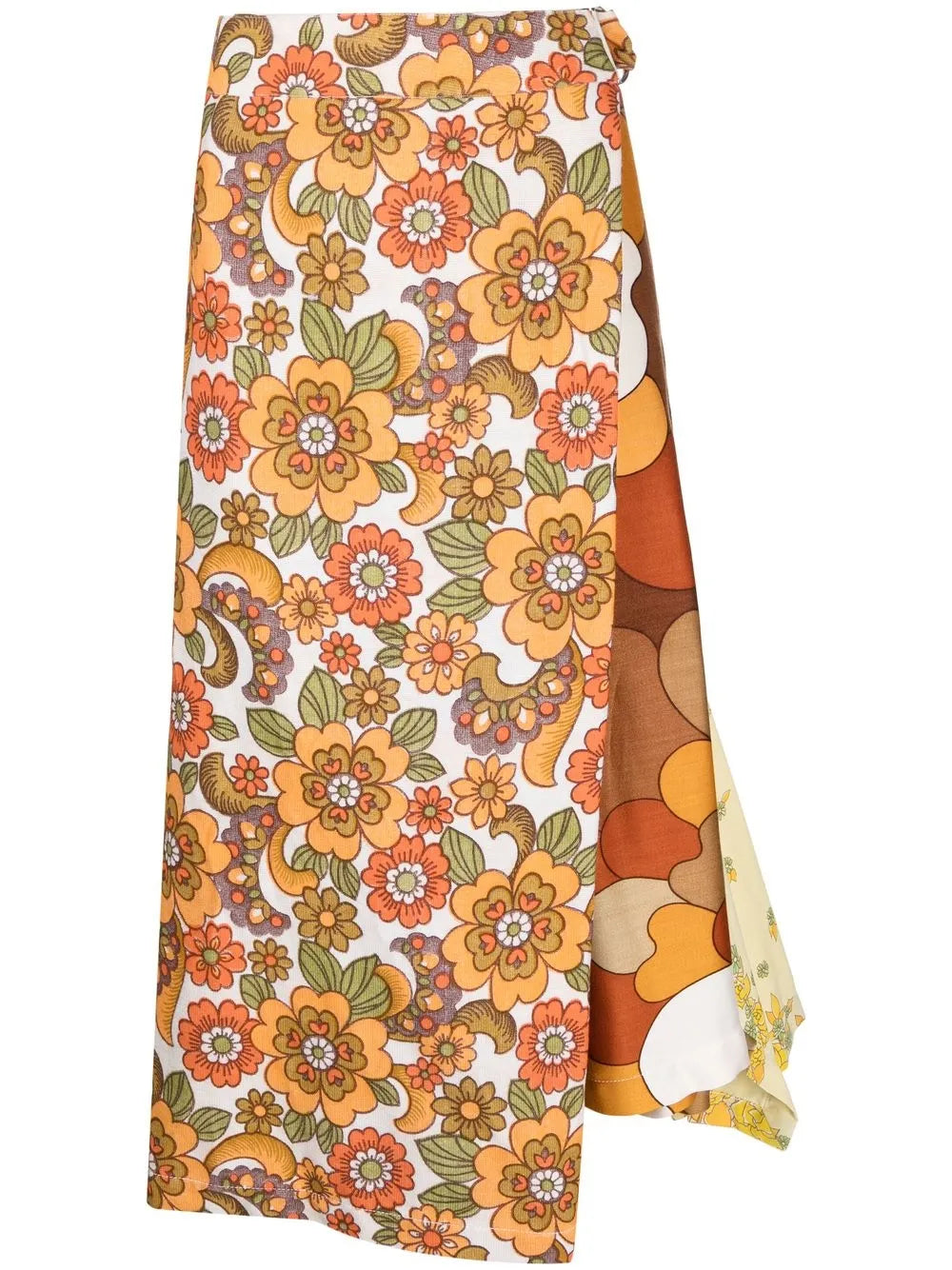 Floral-Print Asymmetric Midi Skirt