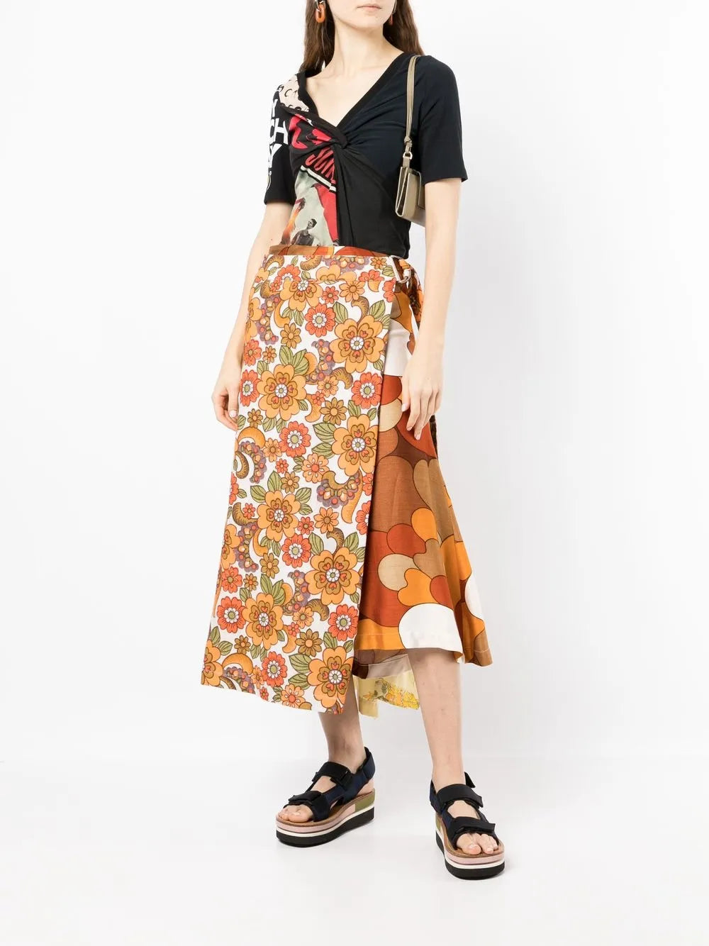Floral-Print Asymmetric Midi Skirt