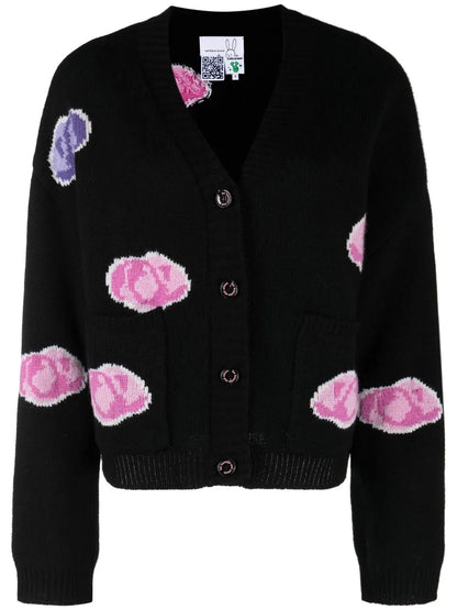 Rose-Intarsia V-Neck Cardigan