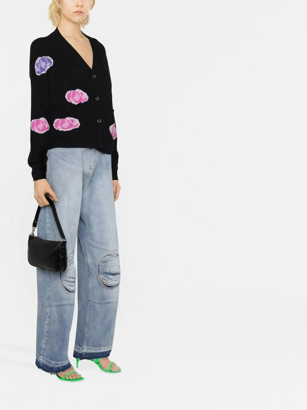 Rose-Intarsia V-Neck Cardigan