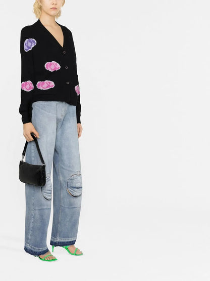 Rose-Intarsia V-Neck Cardigan