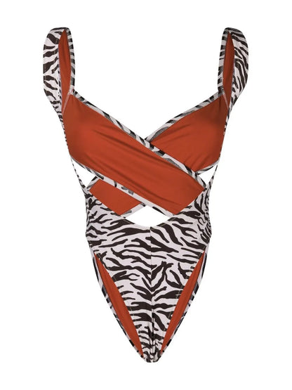 Leopard-Print Crossover One-Piece