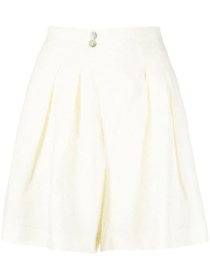 Pleat-Detail Buttoned Knee-Length Shorts