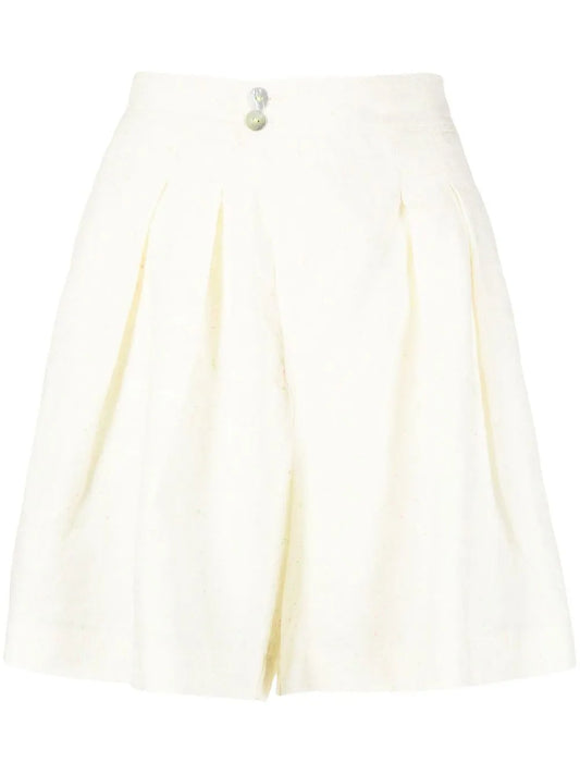 Pleat-Detail Buttoned Knee-Length Shorts