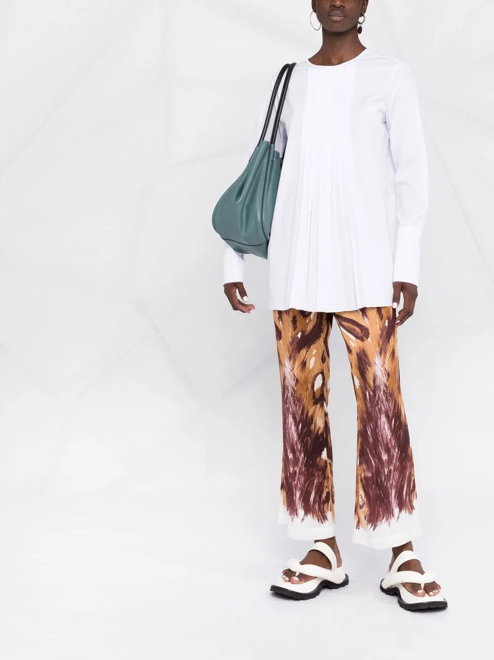 Graphic-Print Flared Trousers
