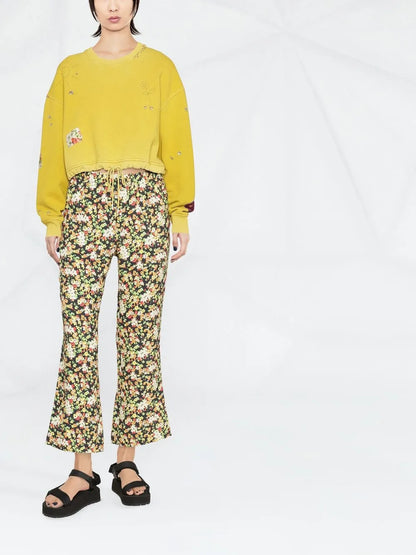 Floral-Print Pull-On Trousers