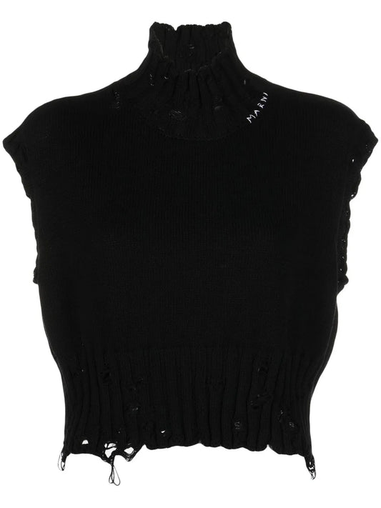 Distressed Cropped Vest