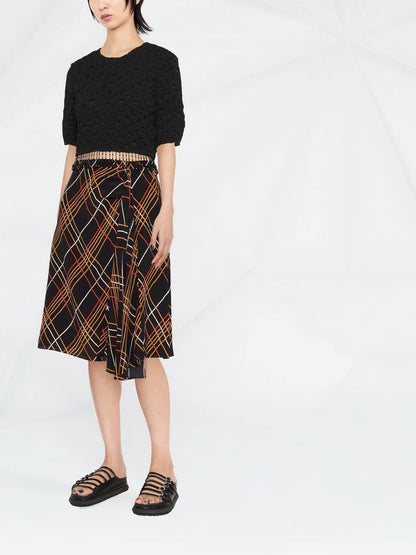 Grid-Pattern Silk Skirt