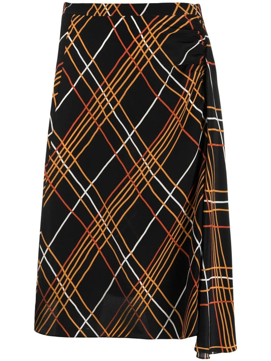 Grid-Pattern Silk Skirt