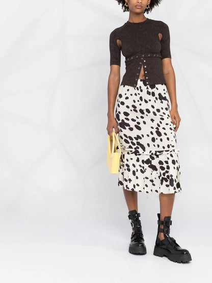 Spotted Silk Midi Skirt