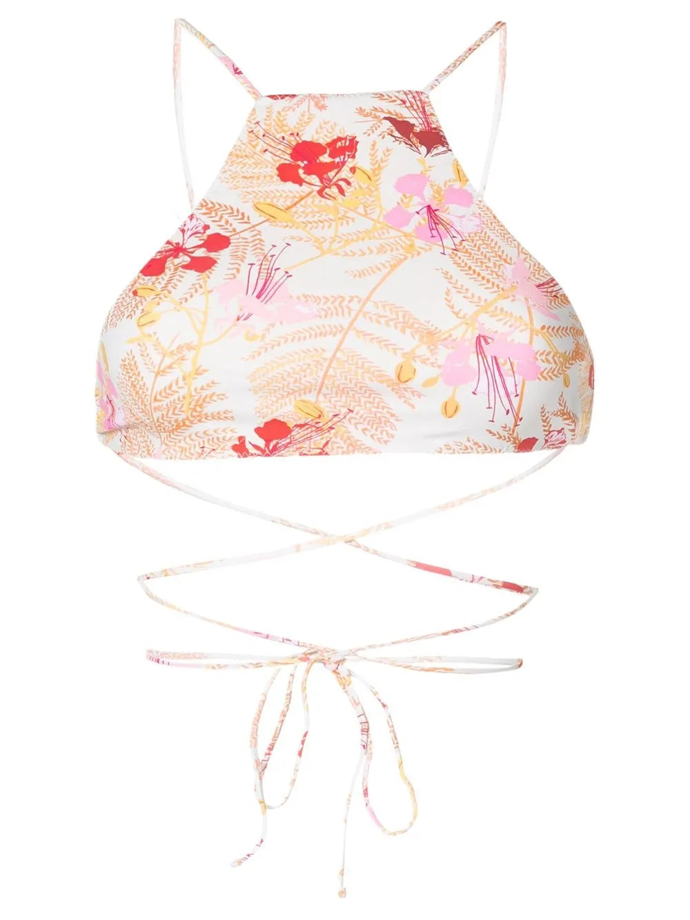 Floral-Leaf Print Bikini Top