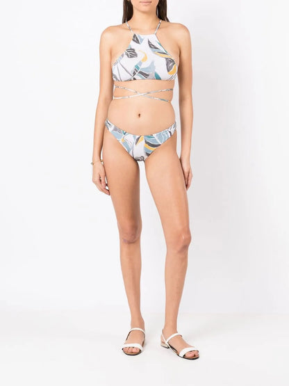 Leaf-Print Halter-Neck Bikini-Top