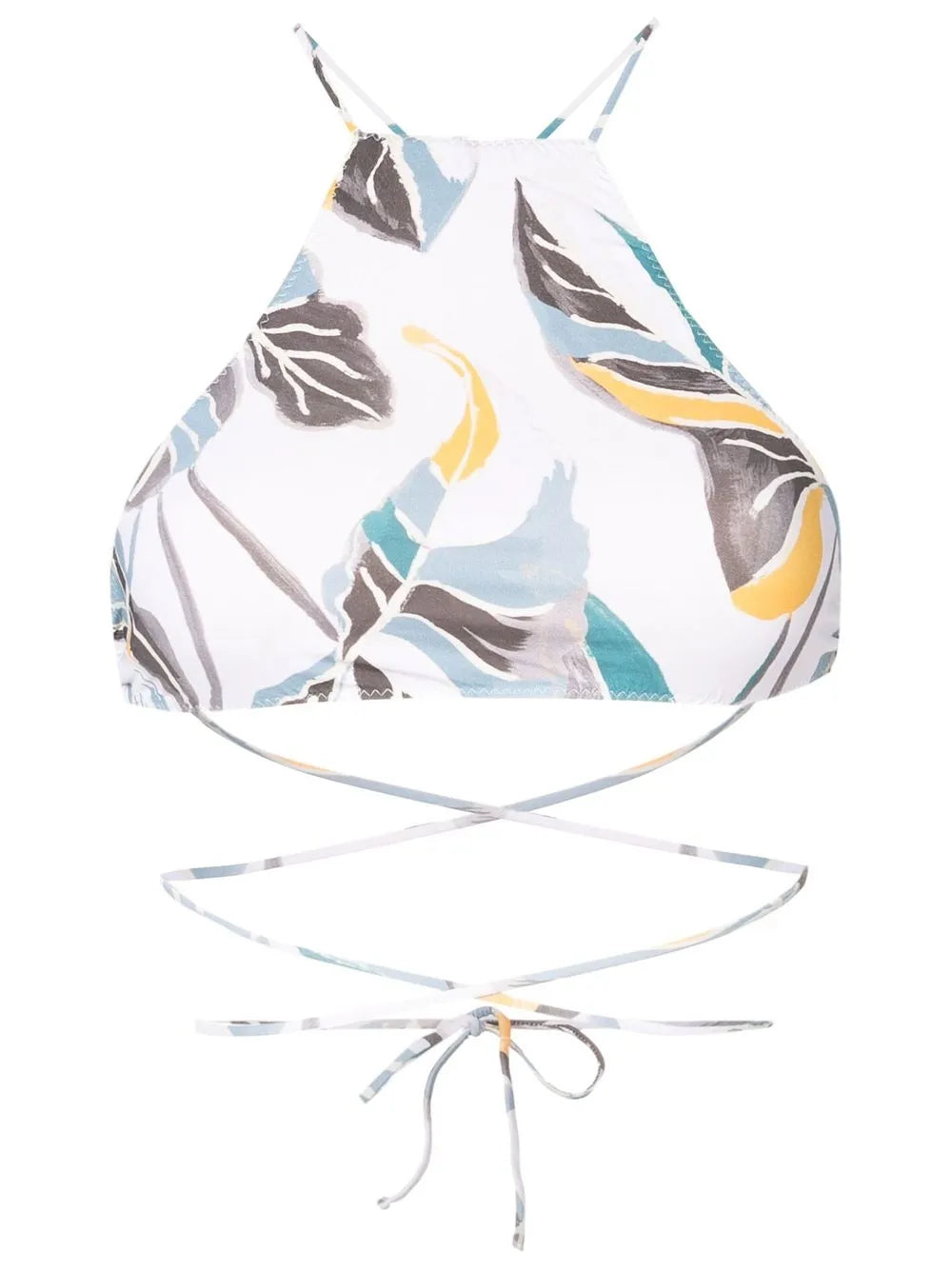 Leaf-Print Halter-Neck Bikini-Top