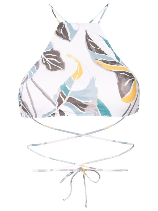 Leaf-Print Halter-Neck Bikini-Top