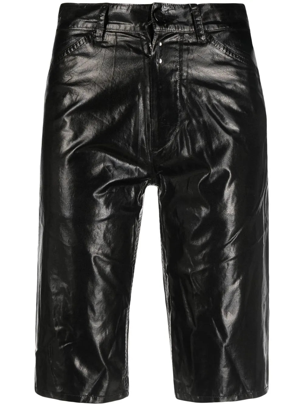 Laminated Straight Denim Shorts
