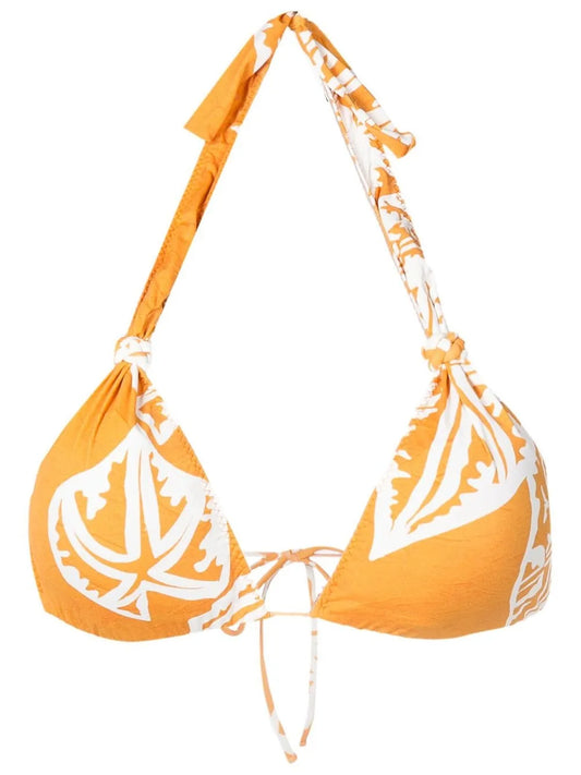 Graphic-Print Halterneck Bikini Top