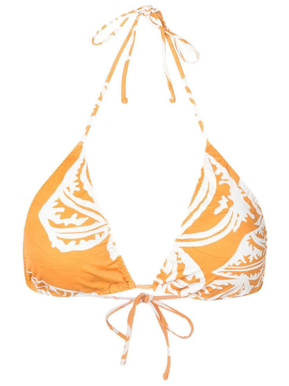 Leaf-Print Halterneck Bikini-Top