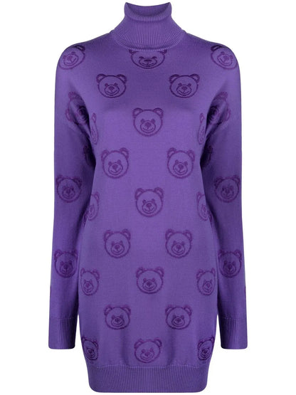 Teddy Bear Intarsia-Knit Mini Dress