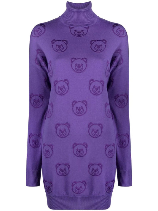 Teddy Bear Intarsia-Knit Mini Dress