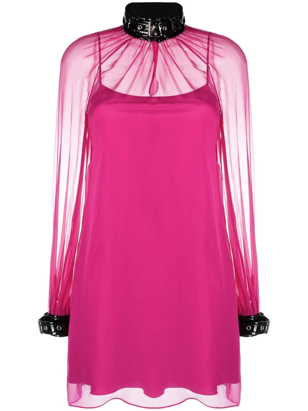 High-Neck Semi Sheer Mini Dress