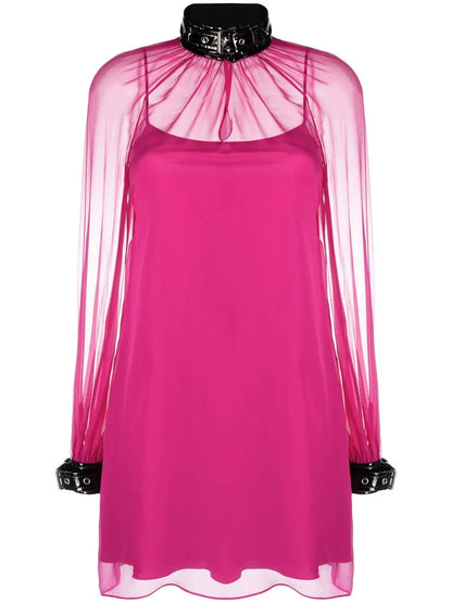 High-Neck Semi Sheer Mini Dress