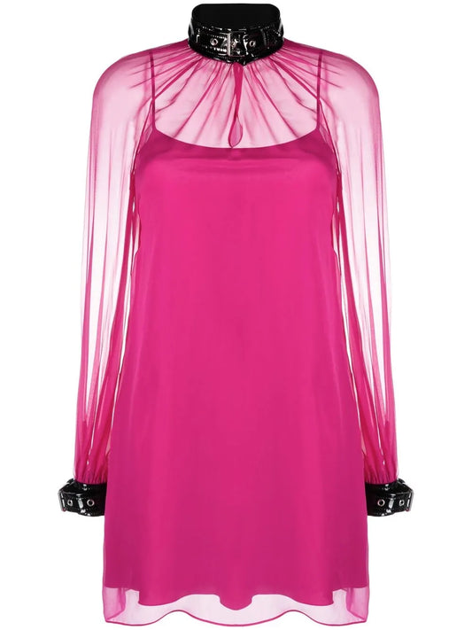 High-Neck Semi Sheer Mini Dress