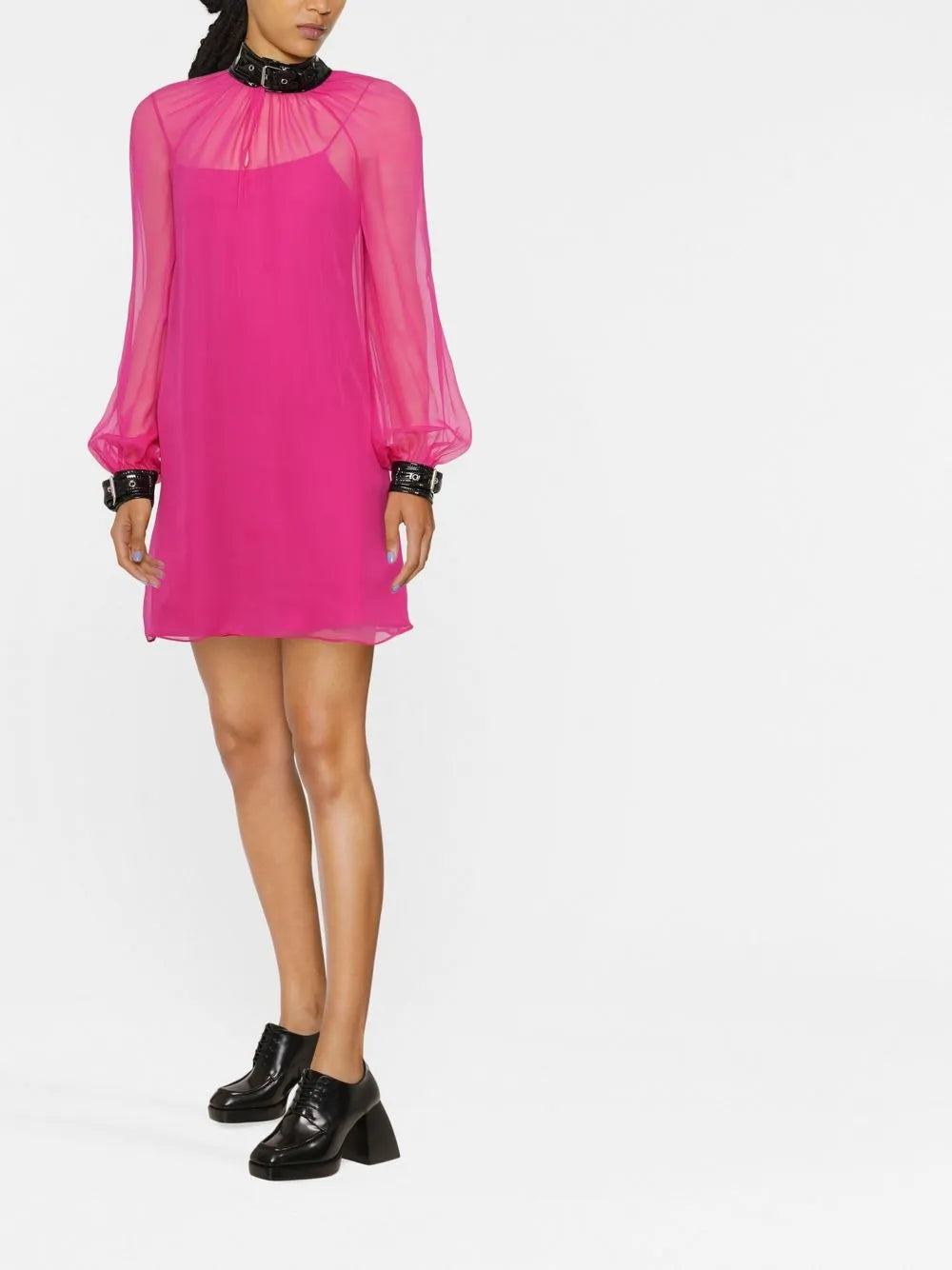 High-Neck Semi Sheer Mini Dress
