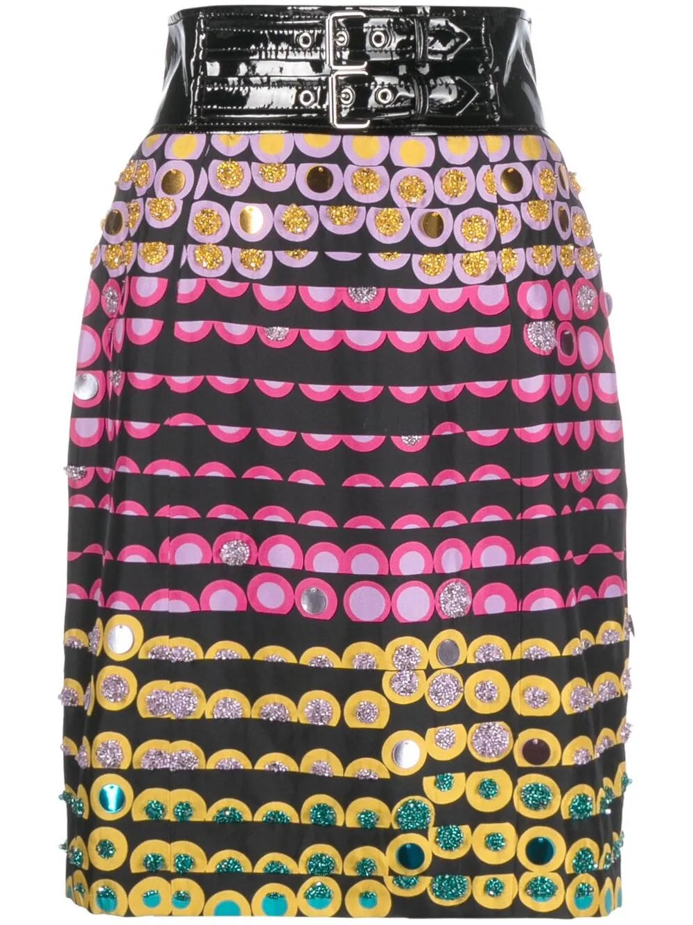 Polka Dot-Print Belted Pencil Skirt