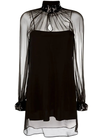 Buckle-Collar Chiffon Blouse