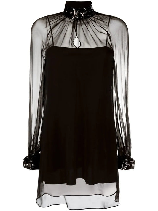 Buckle-Collar Chiffon Blouse