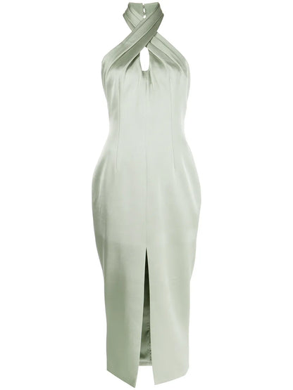 Slit-Detail Halterneck Dress