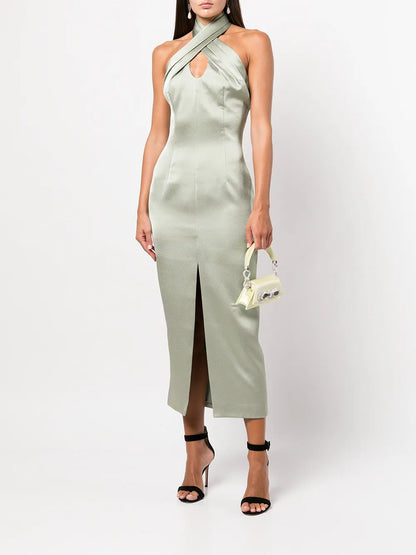 Slit-Detail Halterneck Dress