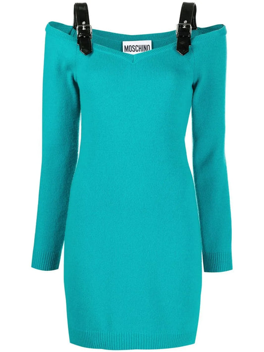 Strap-Detail Knitted Mini Dress