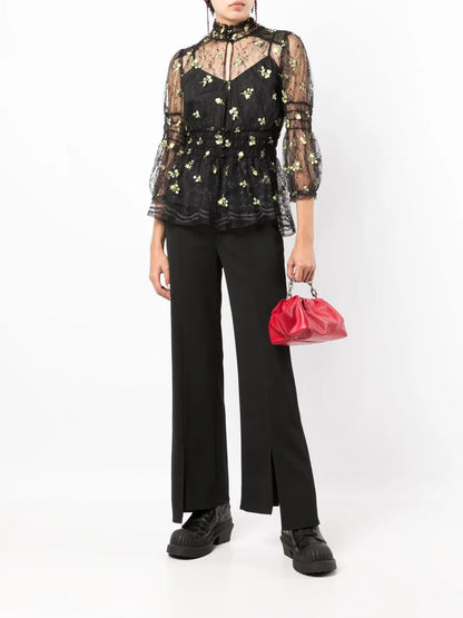 Floral-Embroidered Lace Blouse