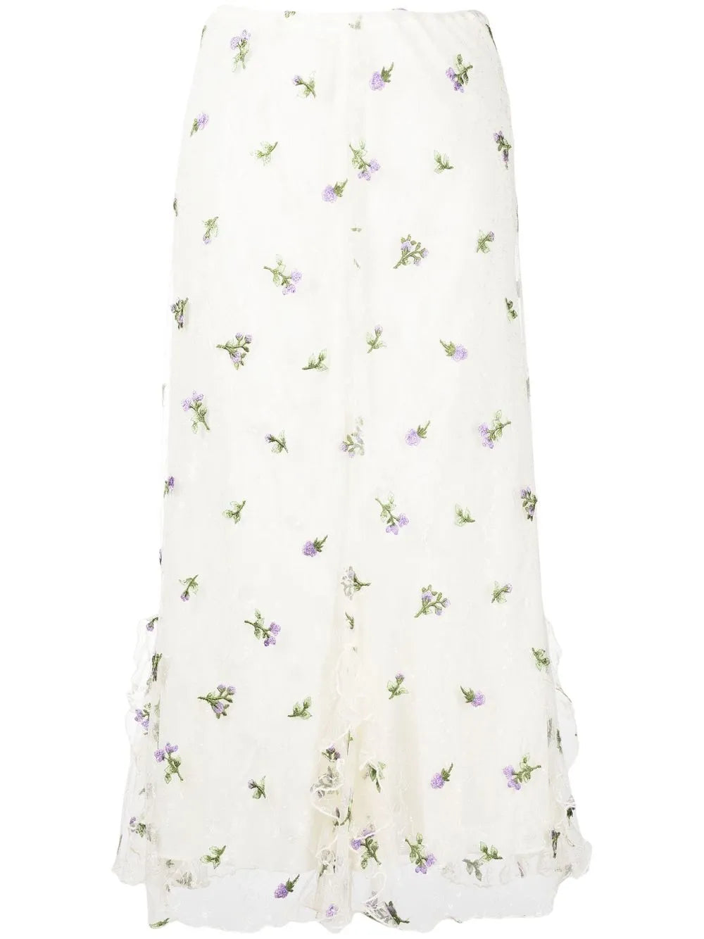 Floral-Embroidered Lace Midi Skirt