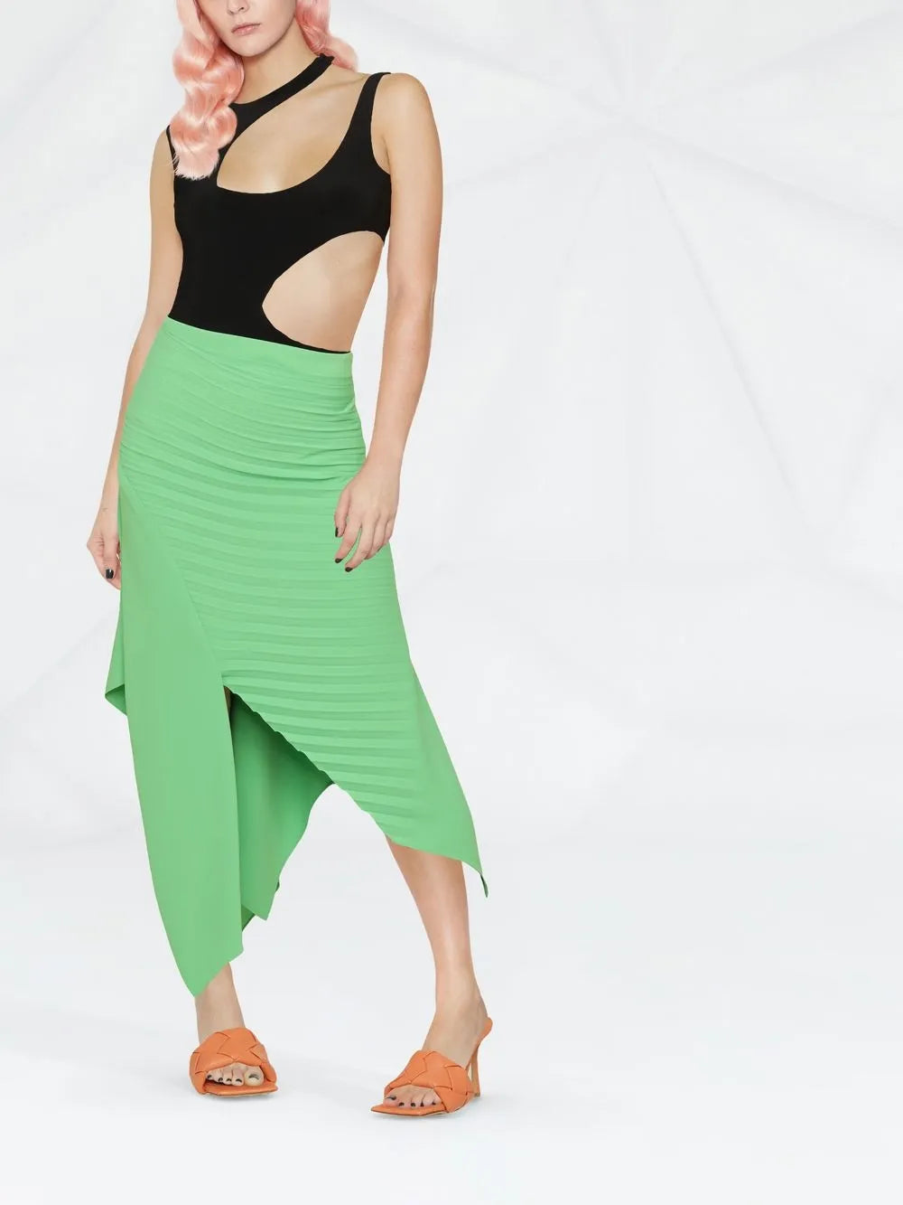 Pleated Asymmetric Midi Skirt