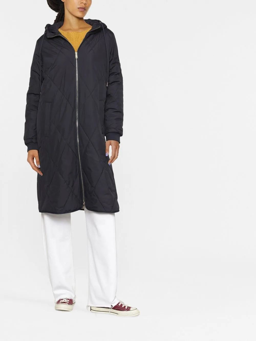 Diamond-Quilted Hooded Coat