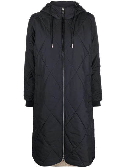 Diamond-Quilted Hooded Coat