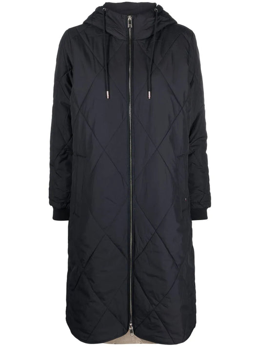 Diamond-Quilted Hooded Coat