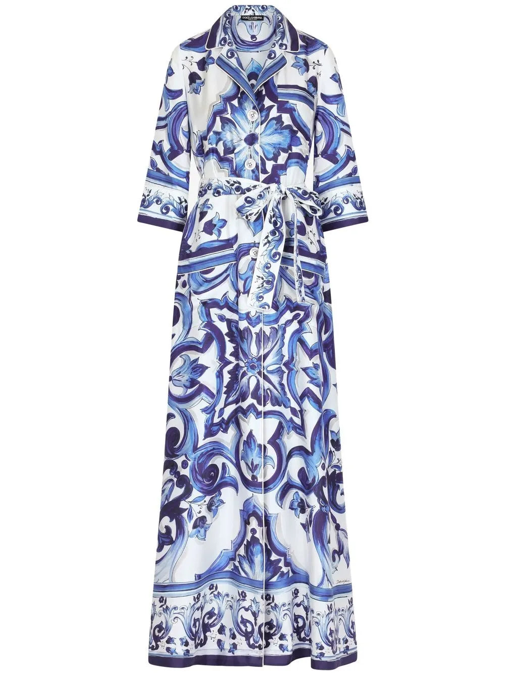 Majolica-Print Twill Shirt Dress