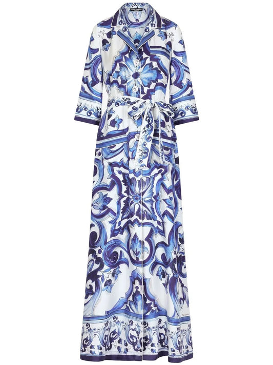 Majolica-Print Twill Shirt Dress