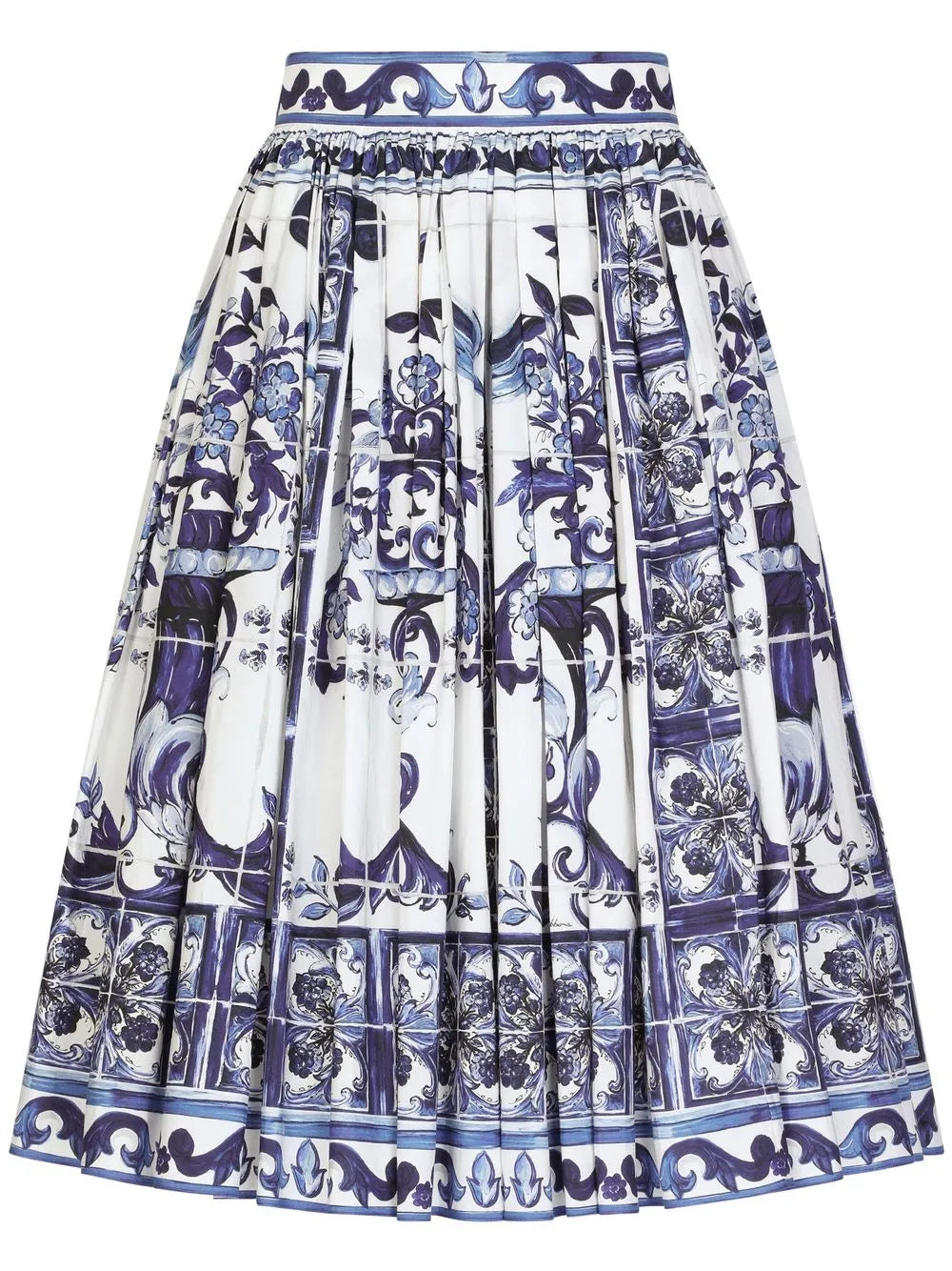 Majolica-Print Pleated Midi Skirt