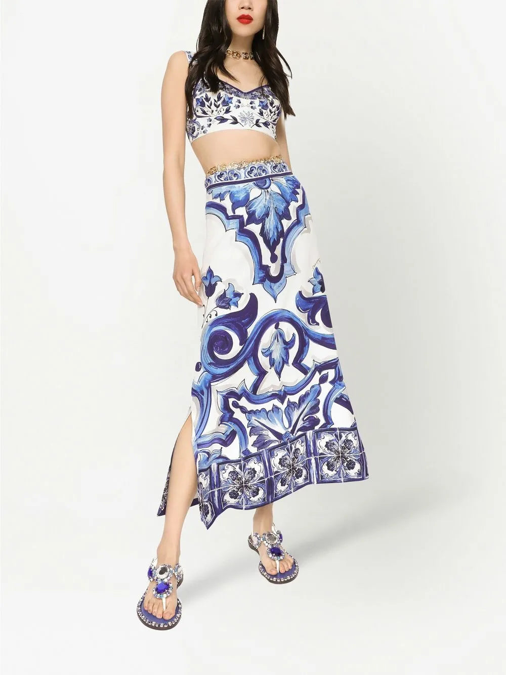 Majolica-Print Maxi Skirt