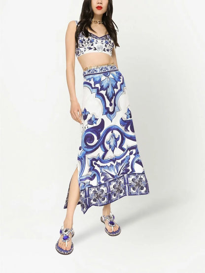 Majolica-Print Maxi Skirt
